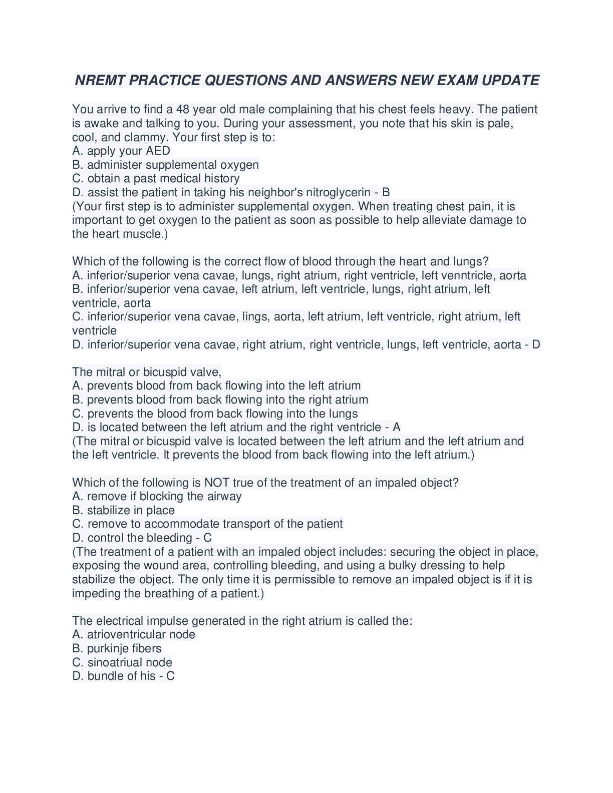 Preview image for NREMT PRACTICE QUESTIONS AND ANSWERS NEW EXAM UPDATE